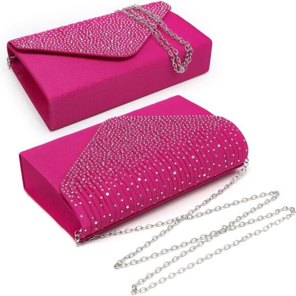 ⚡Women's Magnetic Closure Chain Strap Crossbody Envelope Pink Clutch Handbag - Picture 4 of 7